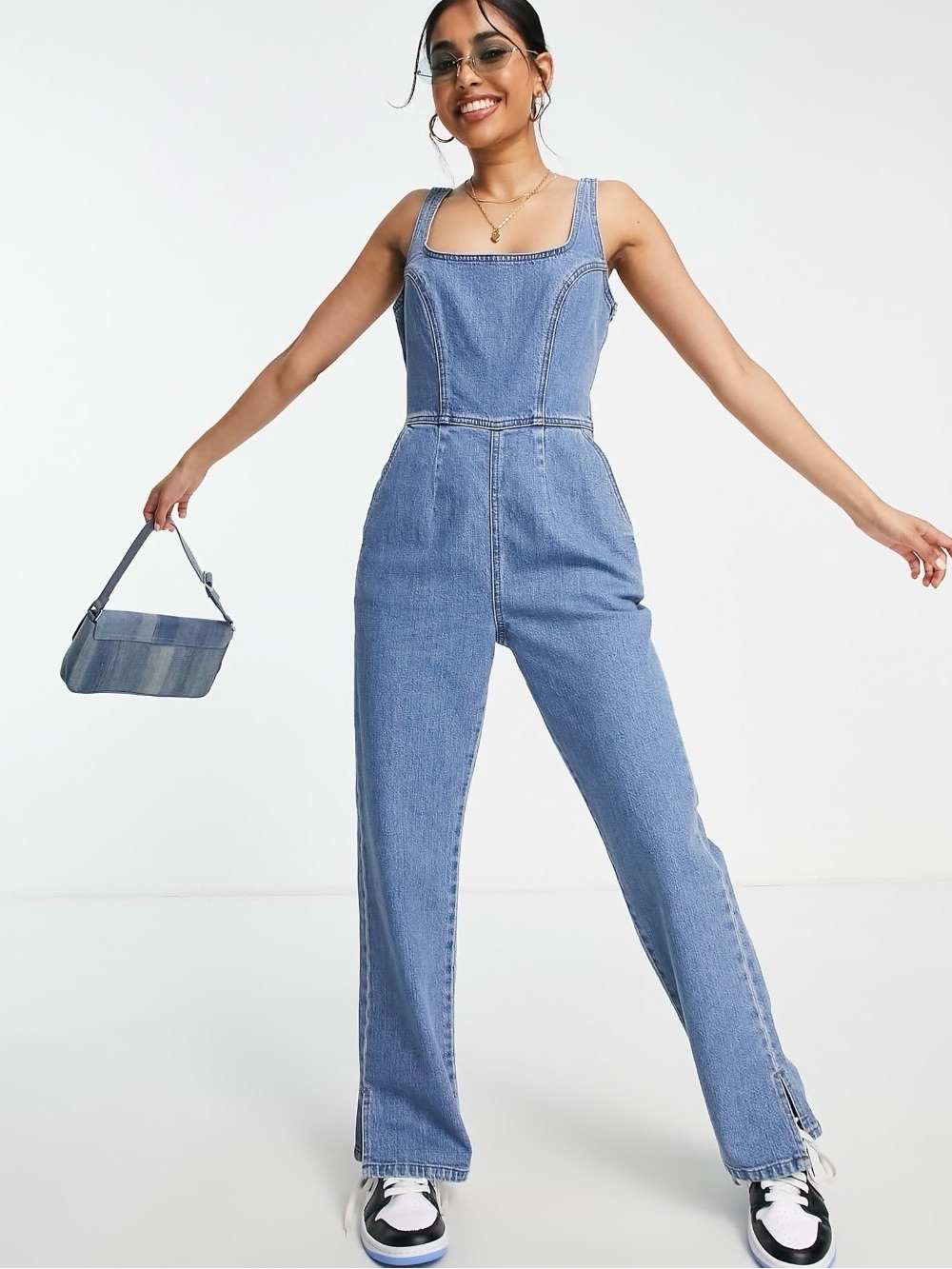 ASOS Light Blue Denim Square-Neck Jumpsuit